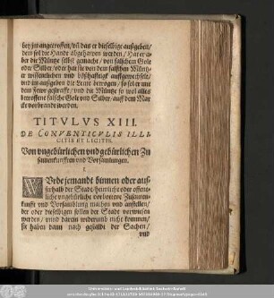 Titulus XIII. De Conventiculis Illicitis Et Licitis. Von ungebürlichen und gebürlichen Zusamenkunfften und Vorsammlungen.