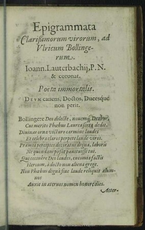 Epigrammata Clarißimorum virorum, ad Ulricum Bollingerum