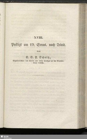 XVIII. Predigt am 19. Sonnt. nach Trinit.
