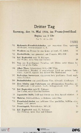Dritter Tag: Samstag, den 16. Mai 1936, im Franz-Josef-Saal, Beginn um 3 Uhr (Nr. 781-1227)