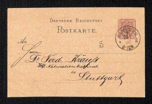 Postkarte an Ferdinand Krauss (Königl. Naturalien Kabinet)