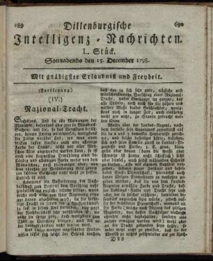 L. Stück. Sonnabends den 15. December 1798.
