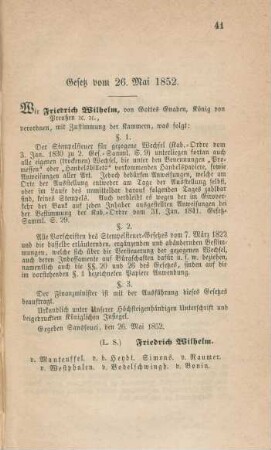Gesetz vom 26. Mai 1852.