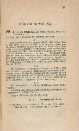 Gesetz vom 26. Mai 1852.