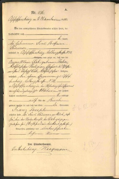 Standesamtsbuch der Stadt Aschaffenburg: Geburten 365/1900 - 184/1901