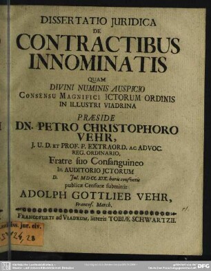 Dissertatio Iuridica De Contractibus Innominatis
