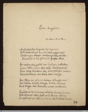 [Hymnen (Hymnen Pilgerfahrten Algabal)] - [Handschrift] - Ein Angelico - StGA-George I,0209 : Widmungshandschrift; [SW II: H6(Hymnen)]; [SW II, S. 27/108]