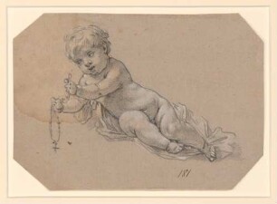 Vouet, Simon: Zeichnungen II, Blatt 181: Studie zum Jesuskind, das einen Rosenkranz hält - BSB Cod.icon. 397 b(181