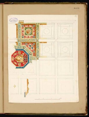 Skizzenbuch der italienischen Reise: Bl. 56: Rom. Decke aus einem Raum evtl. des Vatikanischen Palastes (Details)
