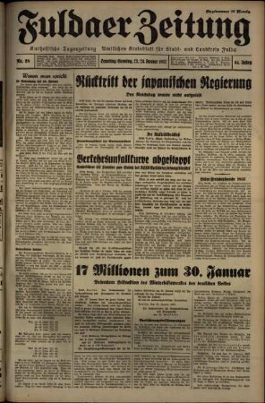 Erste Ausgabe vom Samstag, den 23. Januar 1937.
