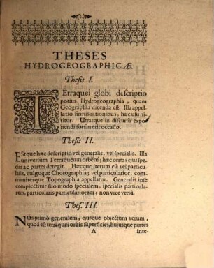 Theses hydrogeographicae, seu breves de terraqueo orbe assertiones