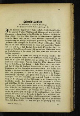 Friedrich Paulsen : ein Gedenkblatt zu seinem 75. Geburtstage