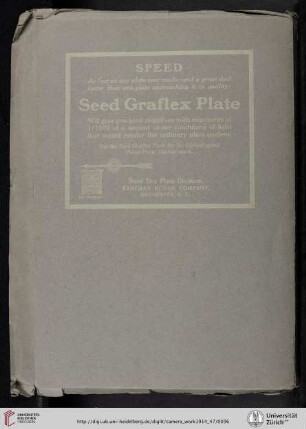 Seed Dry Plate Division, Eastman Kodak Company [Seed Graflex Plate, back cover verso]