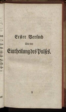 Erster Versuch über die Eintheilung des Pulses.