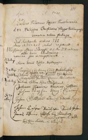 Sommerhalbjahr 1741. Rektorat Wolfgang Adam Schöpff