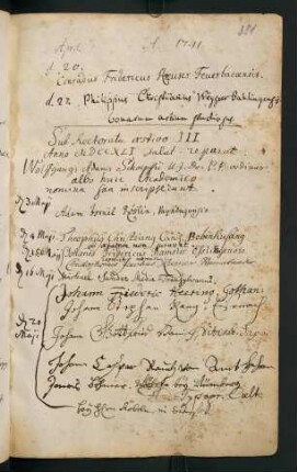 Sommerhalbjahr 1741. Rektorat Wolfgang Adam Schöpff