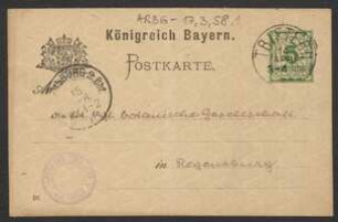 Brief von Max Sauter an Regensburgische Botanische Gesellschaft