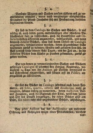 Vorschrift, welche bey denen in allhiesiger Residenz-Stadt Gotha vorzunehmenden Auctionen zu beobachten ist : vom 19ten Martii 1783.