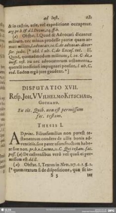 Disputatio XVII. Resp. Joh. Wilhelmo Kitschau, Gothano. Ex tit. Quib. non est permissum fax. testam