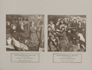 oben: Kreuzgang Christi, um 1445 bis 1488, Gemälde von Martin Schongauer unten: Christus am Ölberg, um 1445 bis 1488, Gemälde von Martin Schongauer