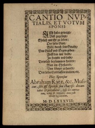 Cantio Nuptialis, Et Votum Sponsi.