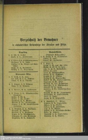 Häuserbuch : Verzeichniß der Bewohner in alphabetischer Reihenfolge der Straßen und Plätze