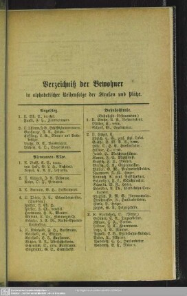 Häuserbuch : Verzeichniß der Bewohner in alphabetischer Reihenfolge der Straßen und Plätze
