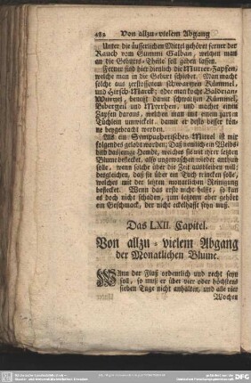 Das LXII. Capitel. Von allzu - vielem Abgang der Monatlichen Blume
