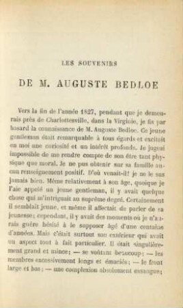 Les souvenirs de M. Auguste Bedloe