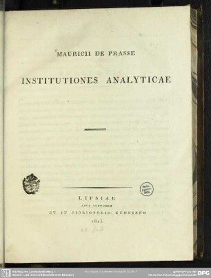Mauricii de Prasse institutiones analyticae