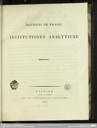Mauricii de Prasse institutiones analyticae