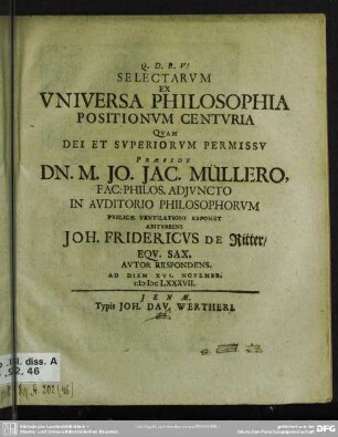 Selectarum ex universa philosophia positionum centuria