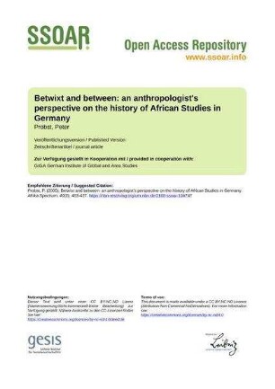 Betwixt and between: an anthropologist's perspective on the history of African Studies in Germany