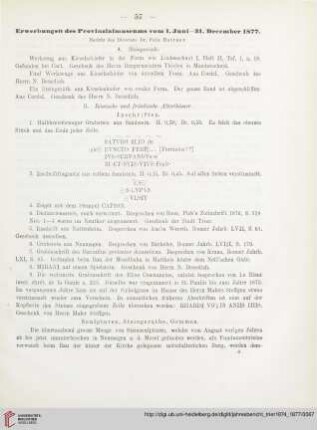 Erwerbungen des Provinzialmuseums vom 1. Juni-31. December 1877