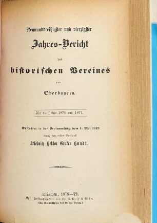 Jahresbericht des Historischen Vereins von Oberbayern. 39/40 1876/77 (1878/79)