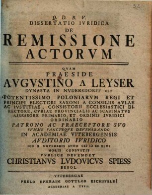 Diss. iur. de remissione actorum