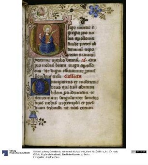 Gebetbuch, Initiale mit hl. Apollonia