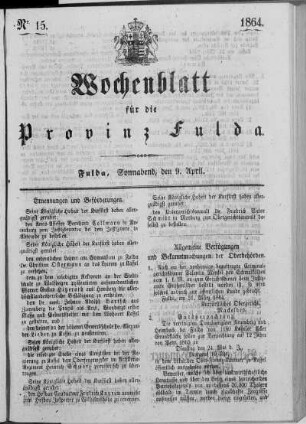 Nr. 15, Ausgabe vom 9. April 1864