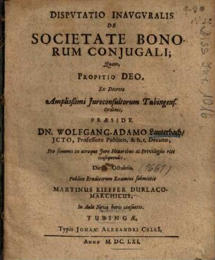 Dispvtatio Inavgvralis De Societate Bonorum Conjugali