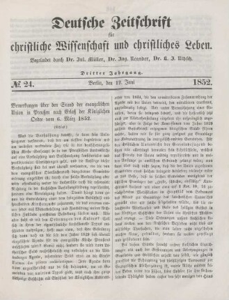 185-188 Bemerkungen über den Stand der evangelischen Union in Preußen nach Erlaß der Königlichen Ordre vom 6. März 1852 : Schluß
