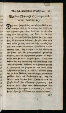 285-299, Von der Ohnmacht (syncope vel animi deliquium)
