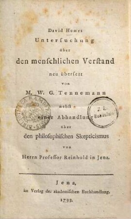 David Humes Untersuchung über den menschlichen Verstand