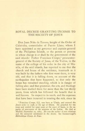Royal decree granting income to the Society of Jesus