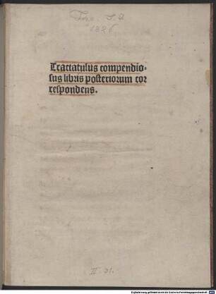 Tractatulus compendiosus libris Posteriorum correspondens