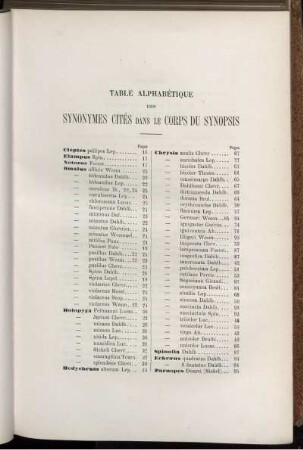 Table Alphabetique Des Synonymes Cites Dans Le Corps Du Synopsis