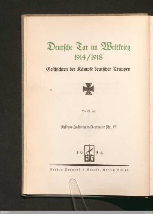Titelblatt der Reihe - Deutsche Tat im Weltkrieg 1914/1918