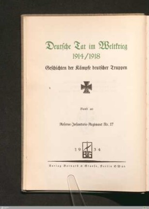 Titelblatt der Reihe - Deutsche Tat im Weltkrieg 1914/1918
