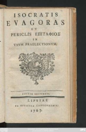 Isocratis Evagoras Et Periclis Epitaphios In Vsvm Praelectionvm