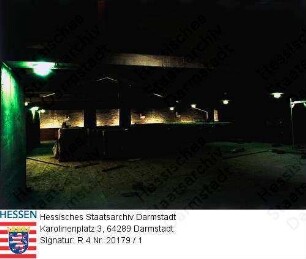 Darmstadt, Ausbau des ehemaligen Mollertheaters zum Haus der Geschichte / Blick in den Magazintrakt bei künstlichem Licht, 2 Innenaufnahmen