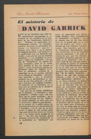 El misterio de David Garrick : La novela humana